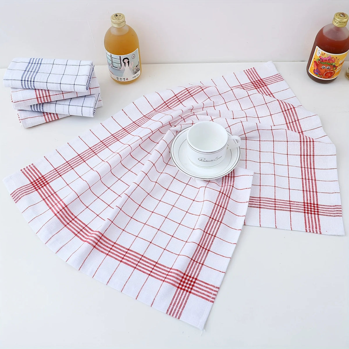 Large Plaid Kitchen Dish Towels Absorbent Tea Towels Soft and Reusable Cleaning Cloths Quick Drying Dish Rags for Washing Dishes