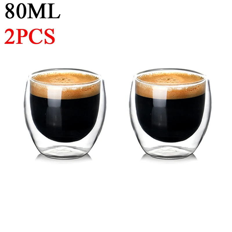 2-6PCS 80ml Double-layer Insulated Glass Cup High Borosilicate Glass Coffee Milk Mug Tea Cup Restaurant Household Drinkware Gift