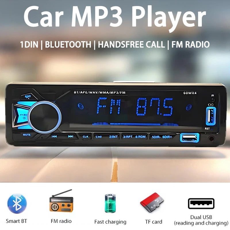 12V 1din Car MP3 Player Dual USB Bluetooth Stereo Radio Audio FM TF AUX IN Receiver in Dash Multimedia Player with remote