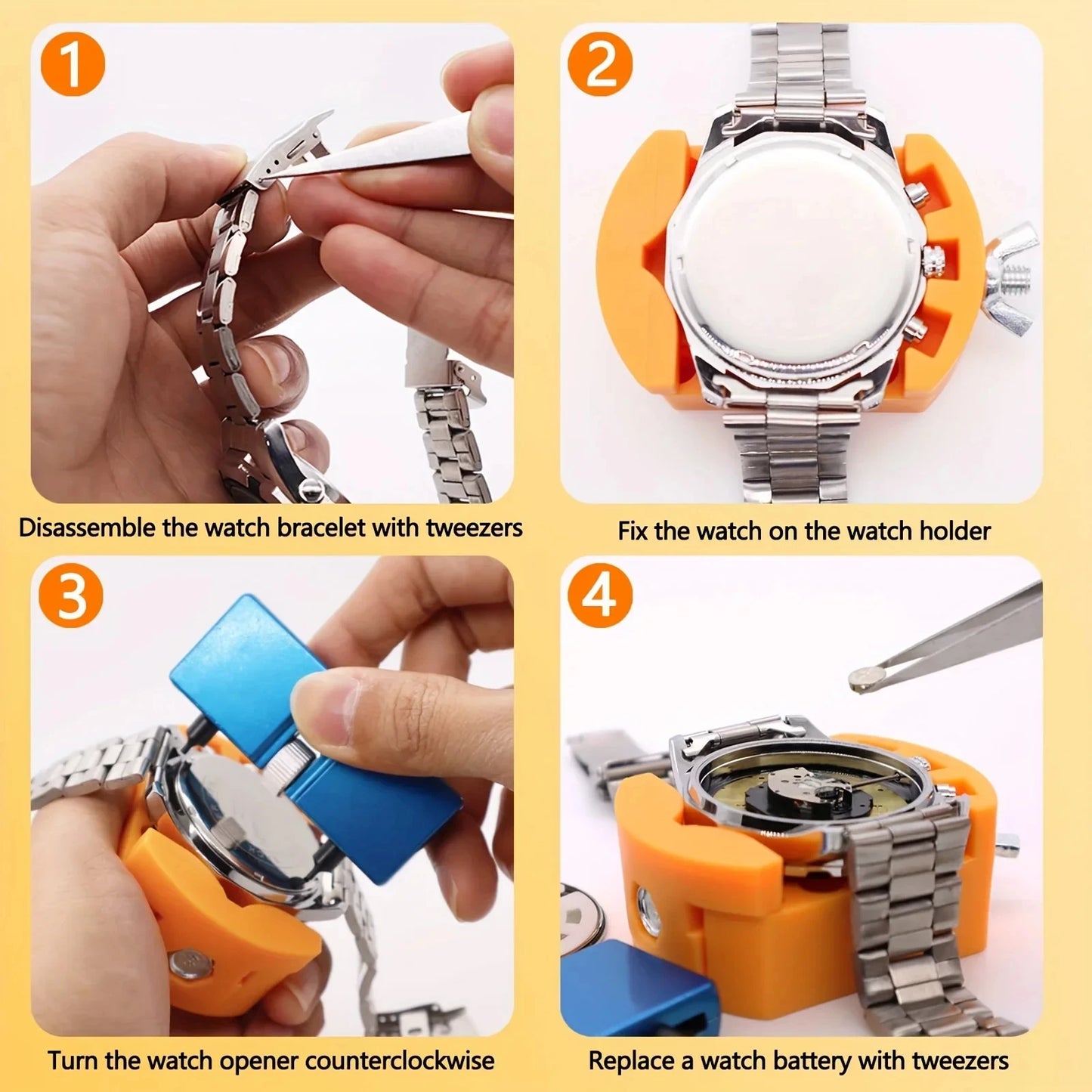 3 in 1 Watch Back Remover Tool Set Adjustable Watch Case Opener Repair Holder for DIY Watch Maintenance And Battery Replacement