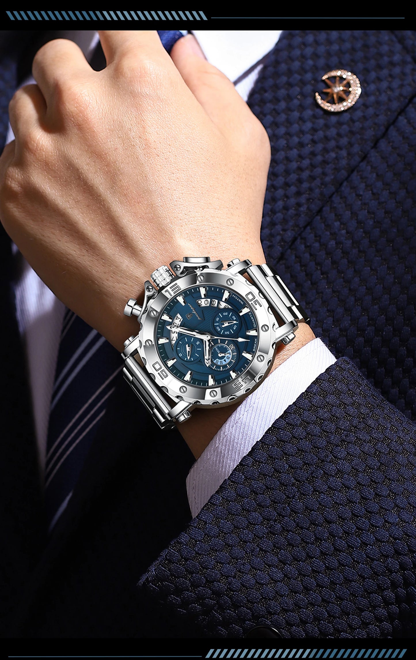 POEDAGAR Top Business Men's Wristwatch Luminous Waterproof Man Clock Chronograph Calendar Stainless Steel Quartz Watches For Men