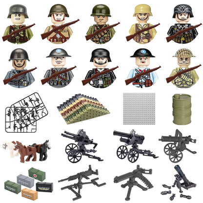 WWII Infantry Military Soldier War National Army Mini Gun armament Models Building Blocks Building Blocks Toys for Kids
