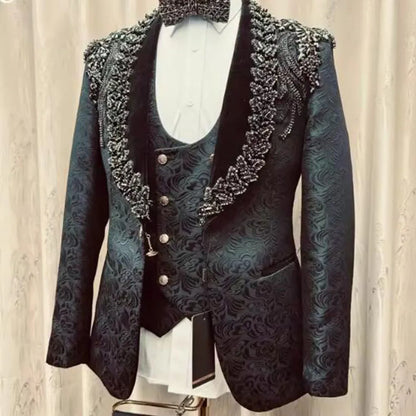 Double Breasted 2 Pieces Wedding Attire Slim Fit Separates Mix Match Luxury Beaded Lapel Suits for Men Stage Formal Groom Tuxedo