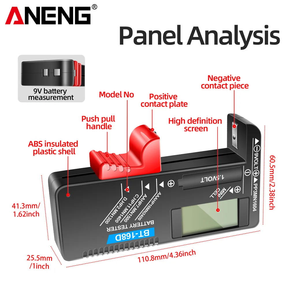 ANENG BT-168D Battery Capacity Tester Checkered Charge Indicador Professional Mini Digital Electronic Battery Tester Equipment