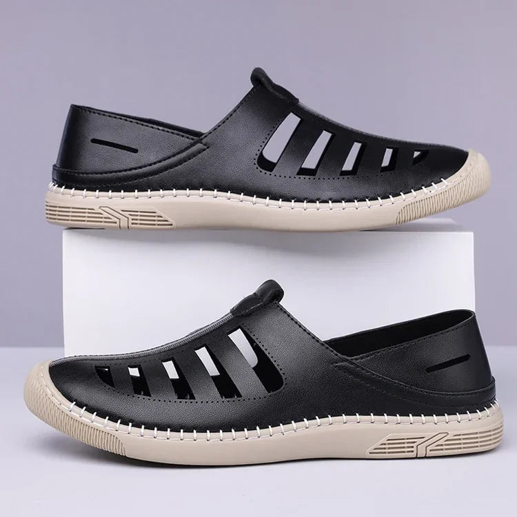 Men's Hollow Out Loafers, Summer Comfort Soft Sole Slip-On Casual Shoes, Anti-Slip Breathable Clog Sandals-HT619