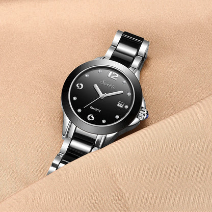 LIGE Brand SUNKTA Fashion Casual Woman Watch Ceramic Simple Bracelet Quartz Ladies Watches Date Waterproof Women's Wristwatches
