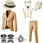Retro Gatsby 1920S Men's Slim Fit Suit Set with Hat Vest Shirt for Engagement Party Dress Up