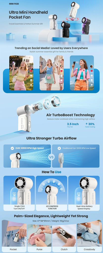 Mini High Speed Handheld Fan 3600mAh LED Display Portable Mini Handheld Turbo Fan, Desk Fan, Outdoor Cooling, Rechargeable Fan