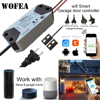 Wofea Smart WiFi Garage Door Opener Switch Controller Compatible with Alexa Echo Google Home SmartLife/Tuya APP No Hub Required