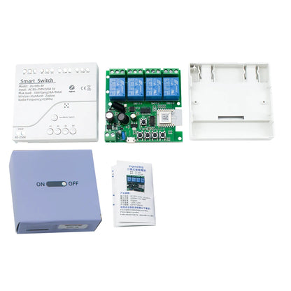 Tuya Zigbee Relay 4CH Smart Home Switch Module APP Remote Control Wireless Radio RF 433 4 Channel Relay for Zigbee Gateway Hub