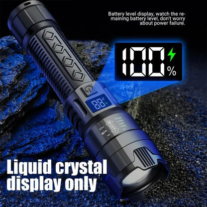 10000LM High Power LED Flashlight Long-range USB C Rechargeable Flashlight Power Display Zoom Lantern For Outdoor Camping Torch