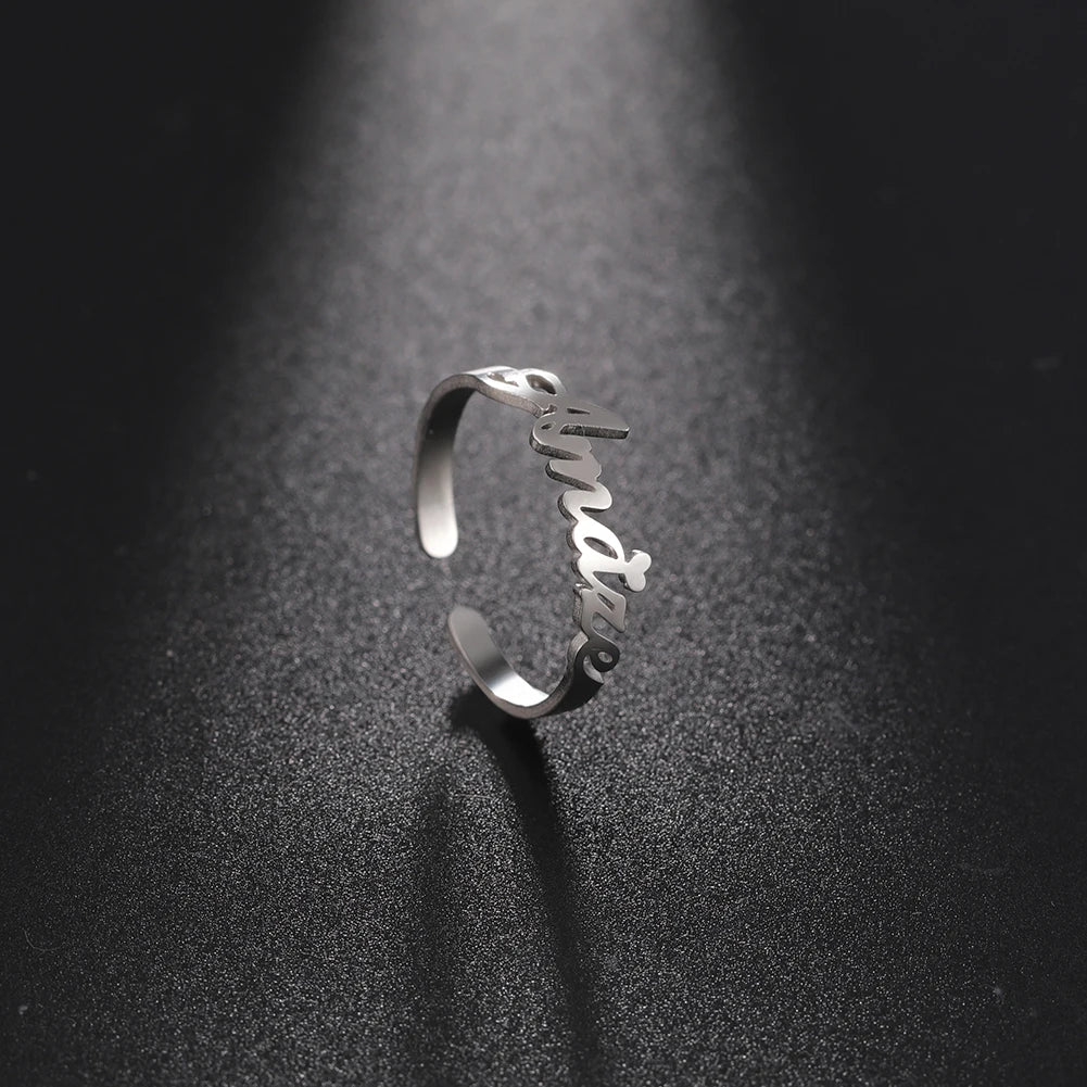 Custom Double First Name Finger Ring For Women Men Personalized Couple Wedding Gift Gold Color Stainless Steel Open Ring Jewelry