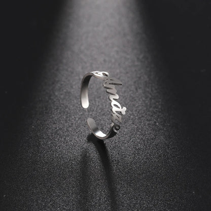 Custom Double First Name Finger Ring For Women Men Personalized Couple Wedding Gift Gold Color Stainless Steel Open Ring Jewelry