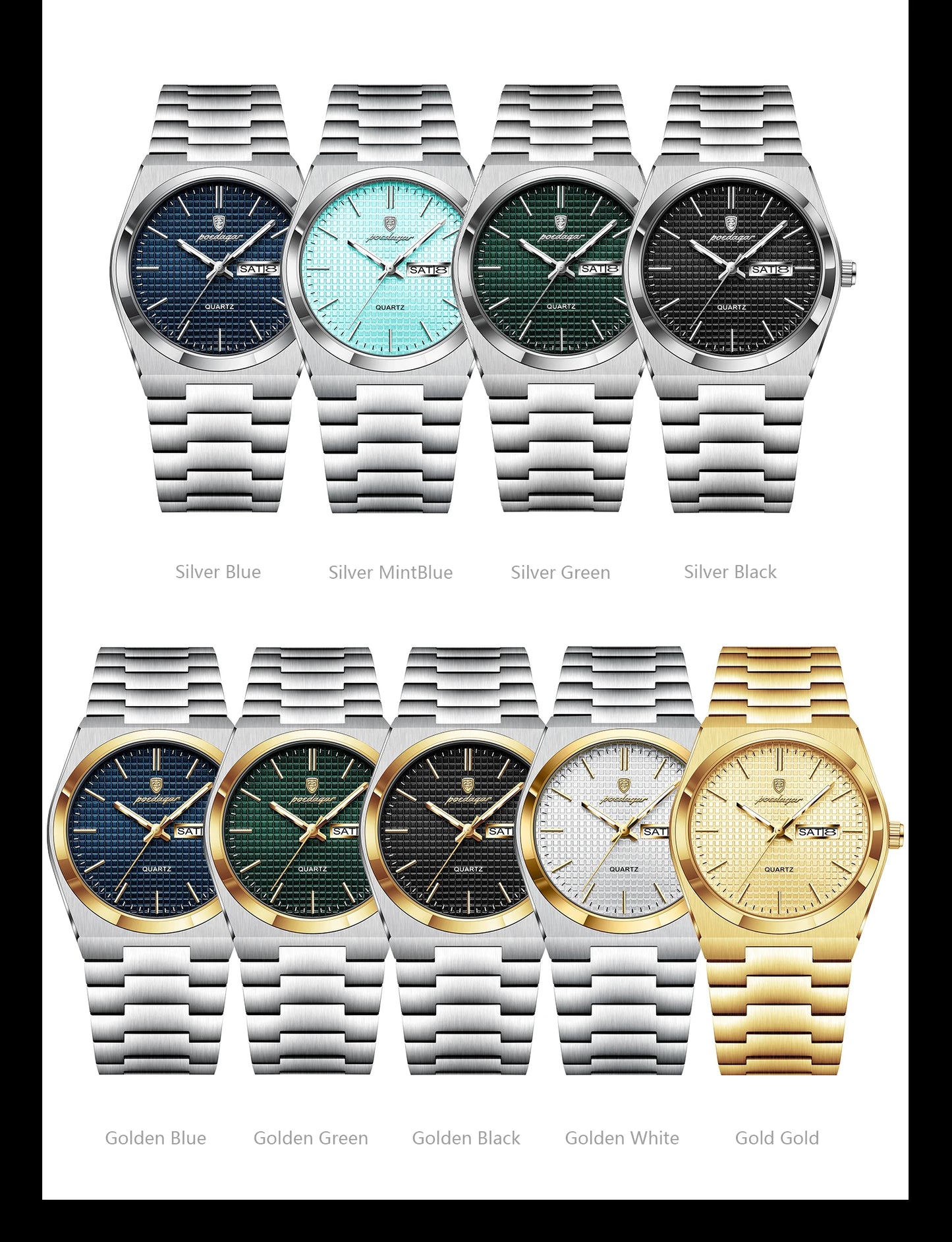 POEDAGAR Trendy Casual Man Watch Luminous Waterproof Stainless Steel Classic Men Wristwatch Date Week Men's Quartz Watches Reloj