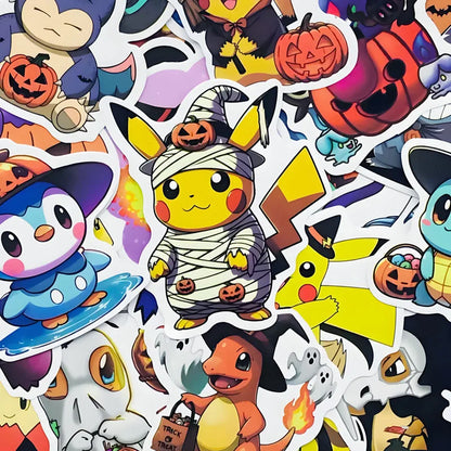 50PCS Kawaii Halloween Anime Pocket Monsters Pikachu Stickers DIY Laptop Luggage Skateboarding Mobile Cartoon Toys Gift Stickers