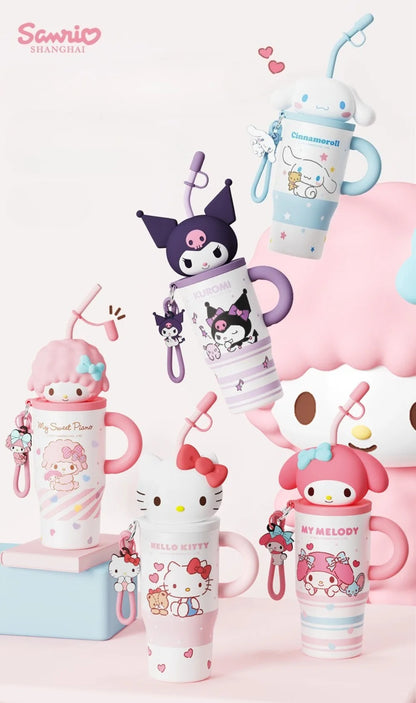 X&W 580ML Sanrio Series Thermos 316 Stainless Steel Doll Head Design Straw Insulated Cup Hello Kitty Kuromi Water Bottle Cutecup