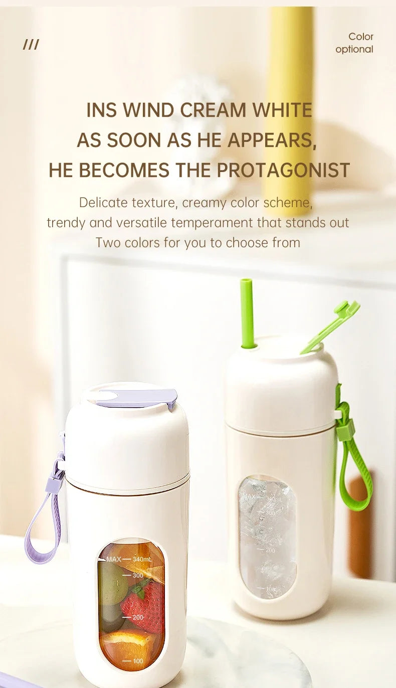 Portable Electric Juicer Cup 350mL for Smoothies Shaved Ice Juices12 Blade Stainless Steel Blender with Wireless Charging
