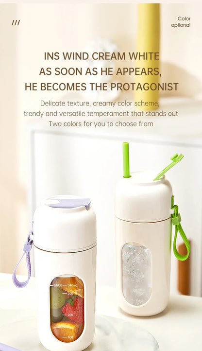 Portable Electric Juicer Cup 350mL for Smoothies Shaved Ice Juices12 Blade Stainless Steel Blender with Wireless Charging