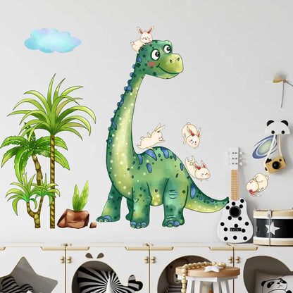 Green Dinosaur Rabbit Wall Stickers Are Interesting Home Decorations Used For Living Room And Bedroom Decoration