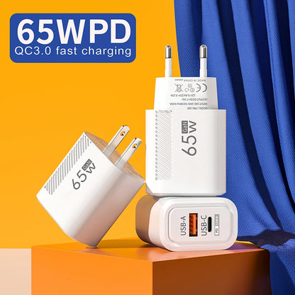 65W GaN Fast Charging USB Type-C Charger US EU Plug USB PD Quick Charge 3.0 Travel Wall Phone Charger Adapter For iPhone Samsung