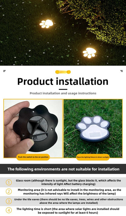 Outdoor  Paw Print Lights LED Solar Light Waterproof Dog Cat Animal Paw Print Light Path Lawn Lamp for Garden Patio Lawn Camping