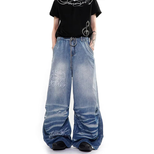 Summer  Letter Printed Straight-Leg Baggy Jeans Hip Hop Fashion Washed Denim Pantalones American Retro Y2K Streetwear Jean