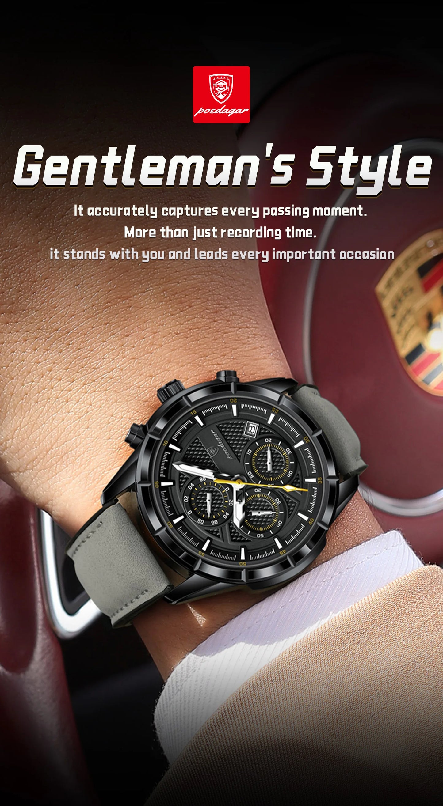 POEDAGAR Vintage Couple Wristwatch Quartz Leather Men's Watches Date Chronograph Waterproof Luminous Man Watch Gift For Husband