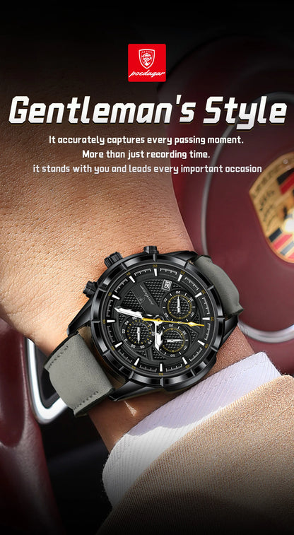 POEDAGAR Vintage Couple Wristwatch Quartz Leather Men's Watches Date Chronograph Waterproof Luminous Man Watch Gift For Husband