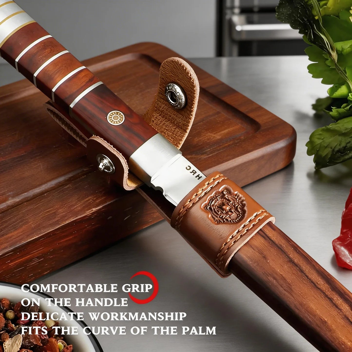 High-hardness stainless steel kitchen knife, professional fruit knife with leather sheath, ideal for cutting meat and cooking