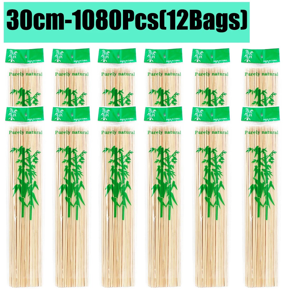 90-1350Pcs Bamboo Wooden BBQ Skewers Sticks Disposable 15/20/25/30cm for Grilling, Fruit, Kabob,BBQ, Barbecue, Camping, Outdoor