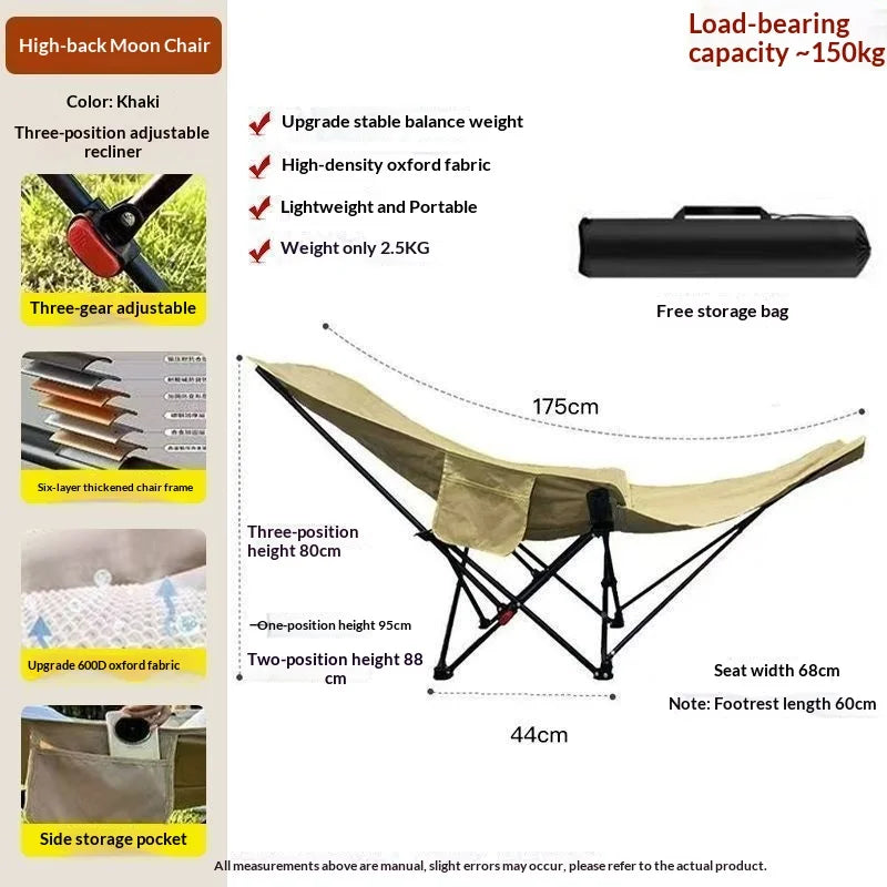 Portable Folding Moon Chair 3 Level Adjustable Recliner Camping Picnic Beach Office Nap Lounger Lightweight Foldable Chair