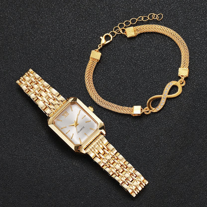 2PCS/Set Elegant Rectangle Women Quartz Watch Fashion Roma Dial Ladies Wristwatches Bracelet Set Reloj Mujer Clock (Without Box)