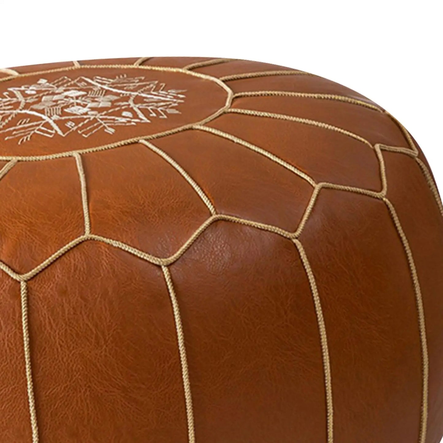 Premium PU Pouf Cover Round Ottoman Seat Cushion for Home Seating and Footrest Use