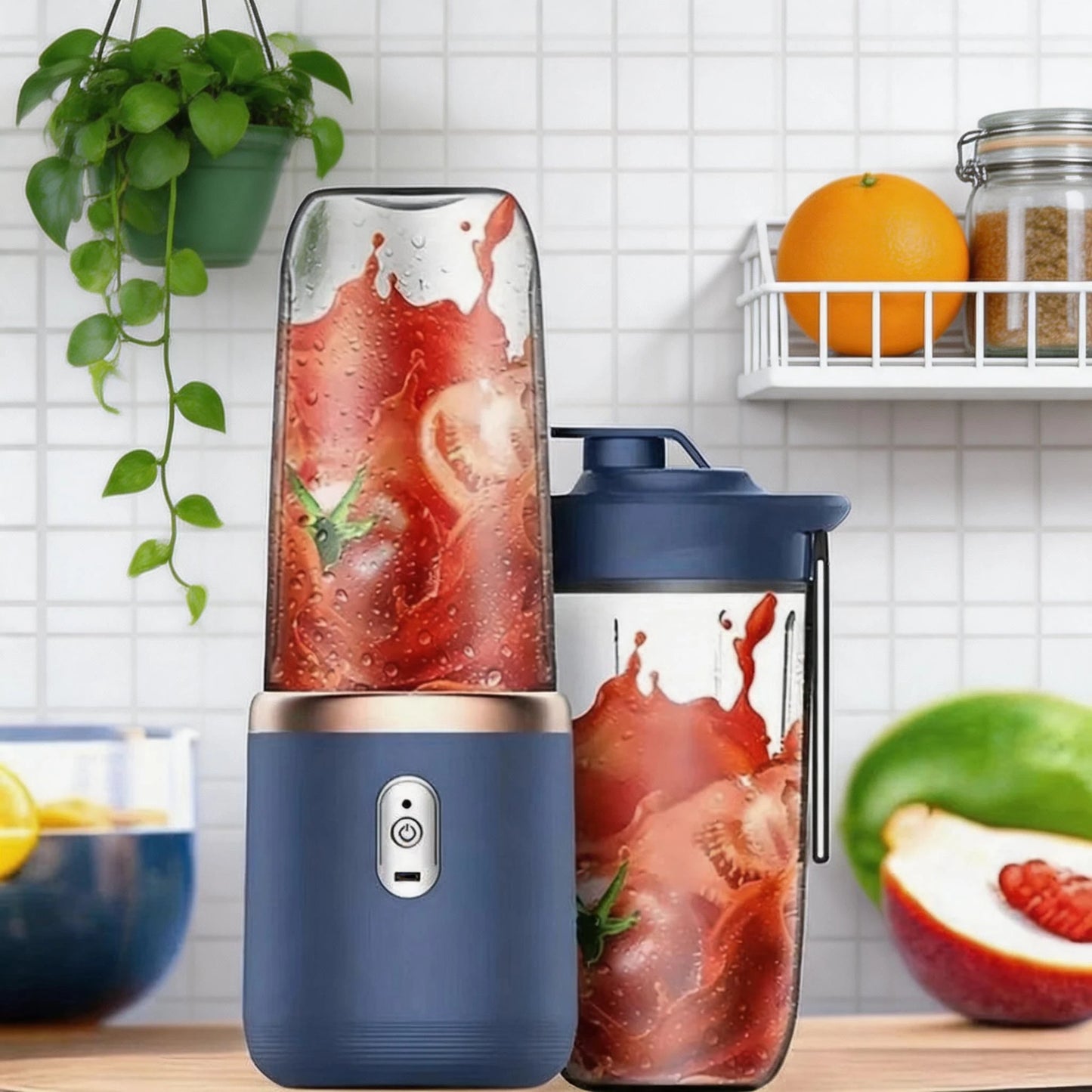 6 Blades USB Portable Juicer Maker, Juicer Fruit Juice CupAutomatic Small Electric Juicer Smoothie Blender lce CrushCup
