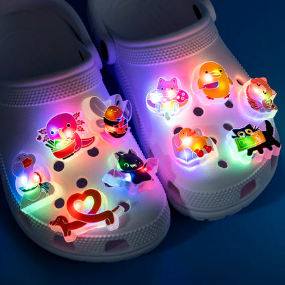 1/16pcs LED Shoe Charms Salamander Unicorn Dogs Lighted Shoe Decorations Yellow Duck LED Pins Accessories for Women Men Kids