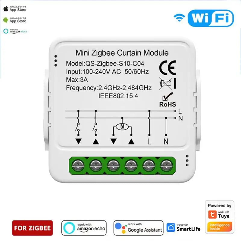 Tuya ZigBee/WiFi Smart Curtain Switch Mini Module For Roller Shutter Blinds Motor QS-S10-C04/ECC02 Switches Support Alexa Google