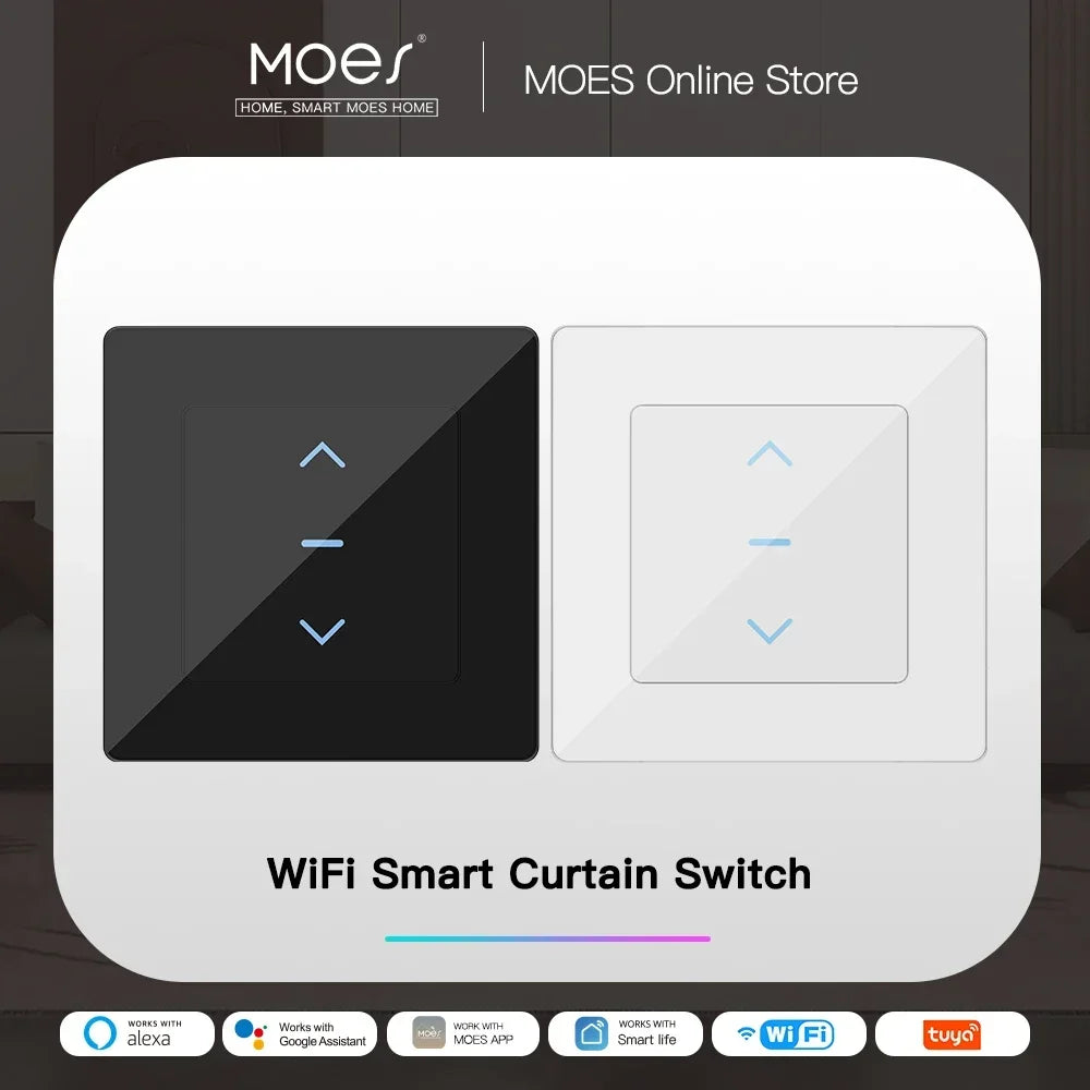 MOES Touch Design WiFi Smart Curtain Switch for Motorized Curtains and Roller Blinds work with Tuya Smart Life App Alexa Google