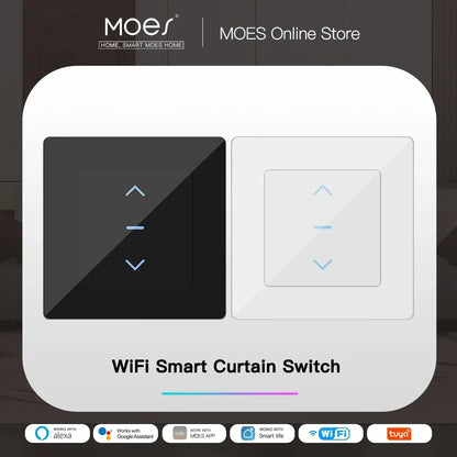 MOES Touch Design WiFi Smart Curtain Switch for Motorized Curtains and Roller Blinds work with Tuya Smart Life App Alexa Google