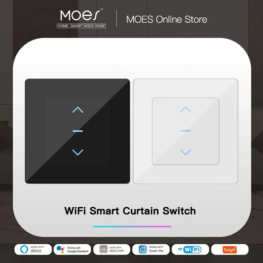 MOES Touch Design WiFi Smart Curtain Switch for Motorized Curtains and Roller Blinds work with Tuya Smart Life App Alexa Google