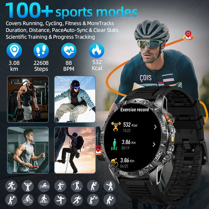 LIGE Nowy wojskowy do T-Rex 3 Ultra Smart Watch Bateria 1000 mAh Wodoodporny IP68 Kompas Latarka Sportowy monitor Smartwatch Mężczyźni