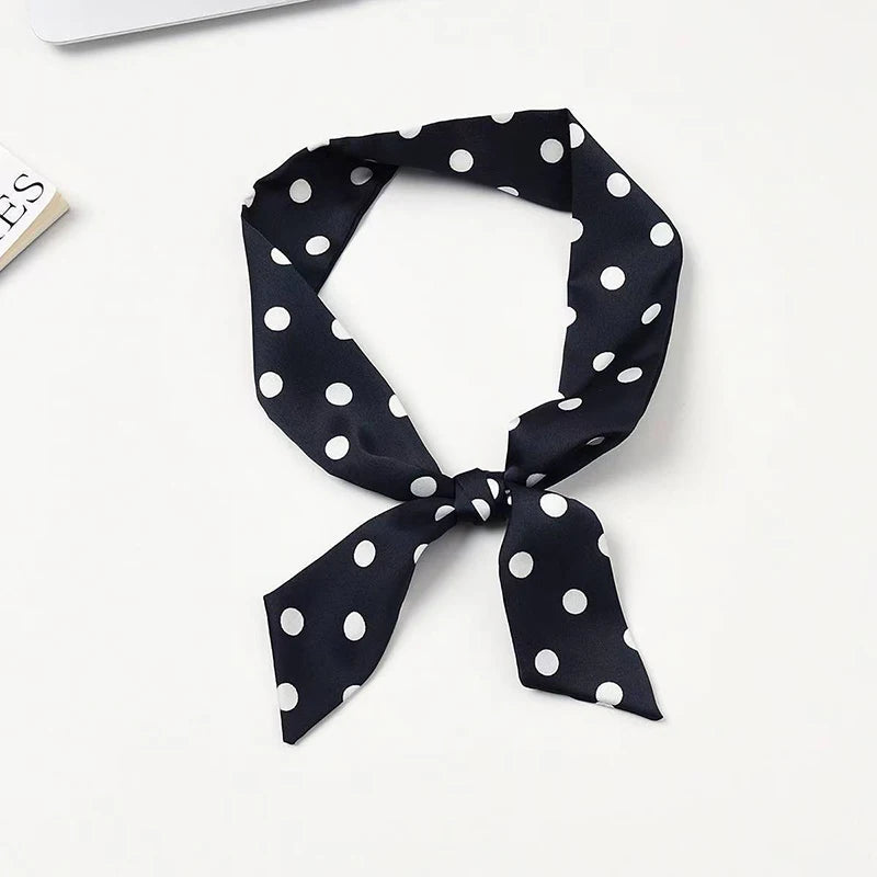 2025 Brand Design Dot Pattern Women Scarf Luxury Silk Scarf Fashion Hair Headband Foulard Skinny Bag Scarves Neckerchief