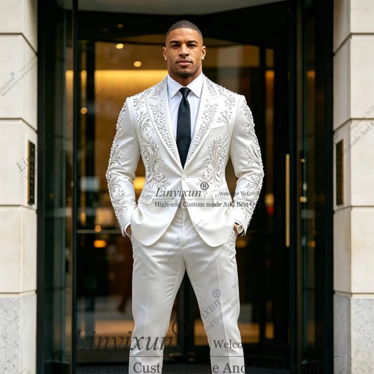 Elegant Wedding men's suits and separates Jewelry Stones Ornament Prom Blazers Customized 2 Pieces Groom Formal Party Tuxedos