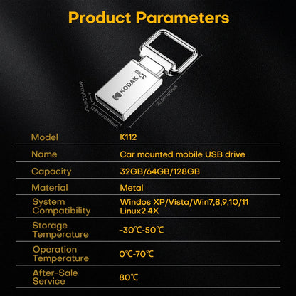 Kodak Pendrive USB 2.0 Car Flash Drive 32GB 64GB 128GB Metal U Disk On Keychain Mini Memory Stick for Smartphone Laptop