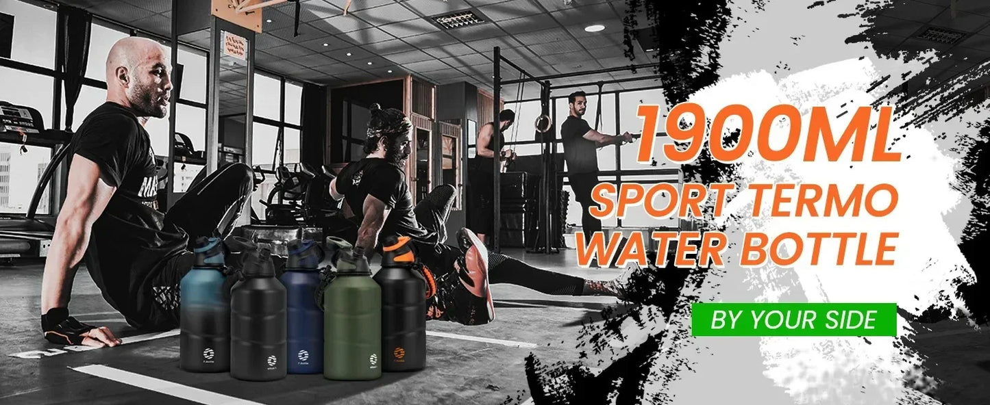 Fjbottle Stainless Steel Thermos Bottle 1.9L Large Capacity Vacuum Flask Water Cup Keep Hot Cold Outdoor Sports Gym Drink bottle