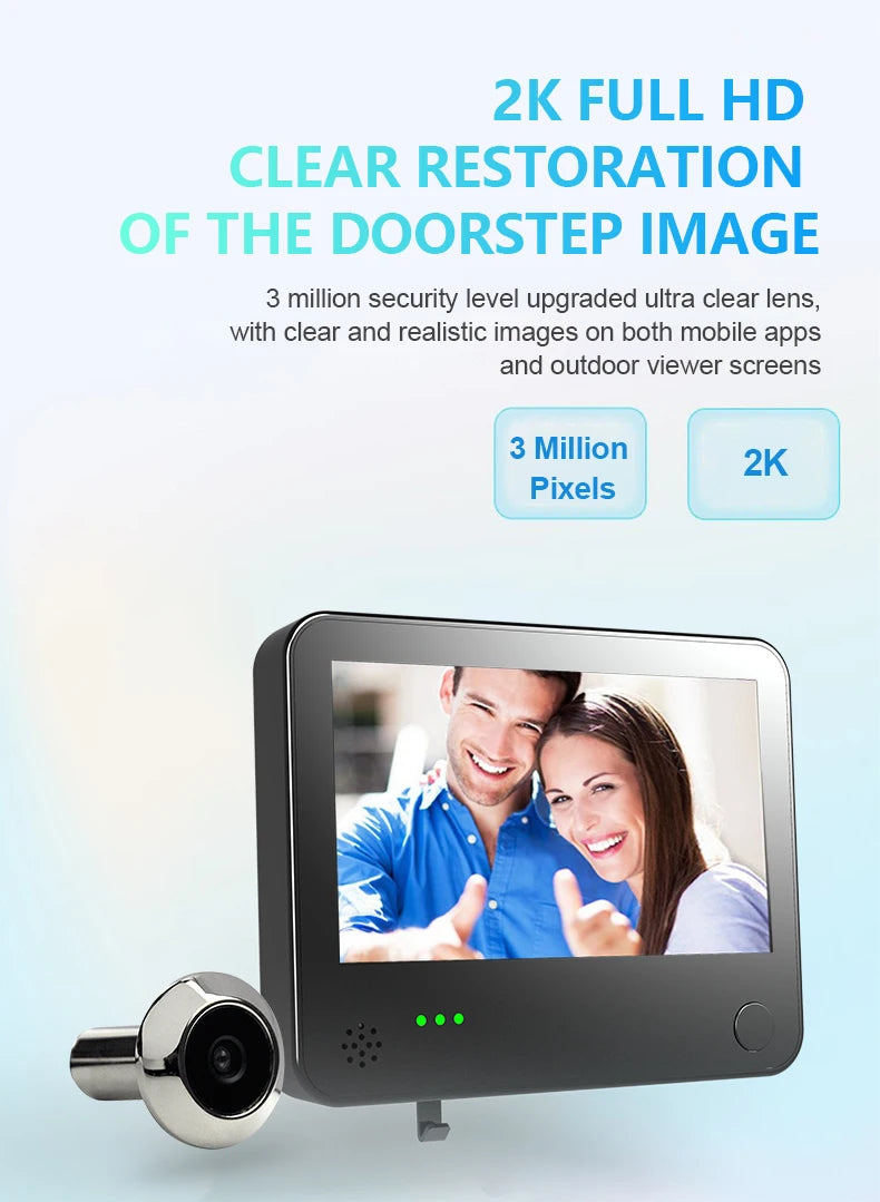 4.3inch Smart Life Door Peephole Camera WiFi Tuya Human Detection 120° 2KHD 3MP IPS Screen Remote Danmini Digital Door Video Eye