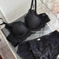 French Style Lace Satin Splice Bra Set Women Small Chest Gathered Lift Up Comfortable Soft Daily Underwear Lingerie Suit 32-38AB