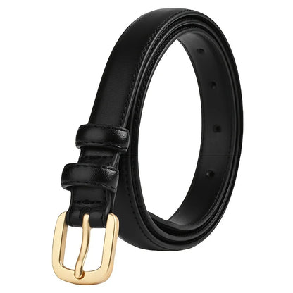 Women Gold Pin Buckle Jeans Black Belt Luxury Vintage Female Skinny Waistband