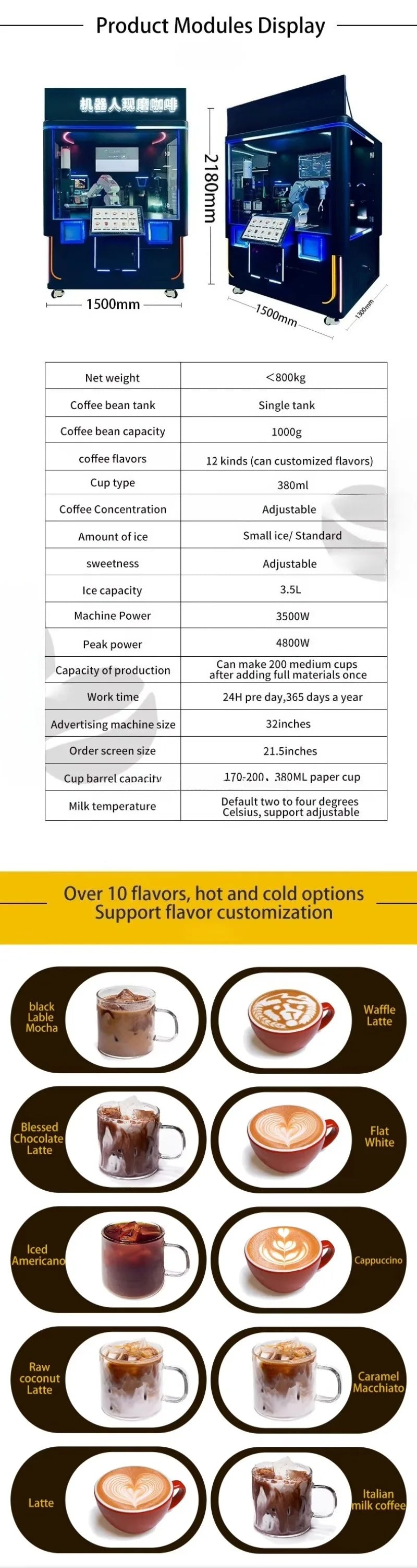 Customized AI Robot Coffee Vending Machine with Credit Card Payment Metal Construction SDK Integration Auto Clean Function