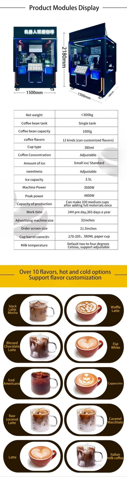 Customized AI Robot Coffee Vending Machine with Credit Card Payment Metal Construction SDK Integration Auto Clean Function