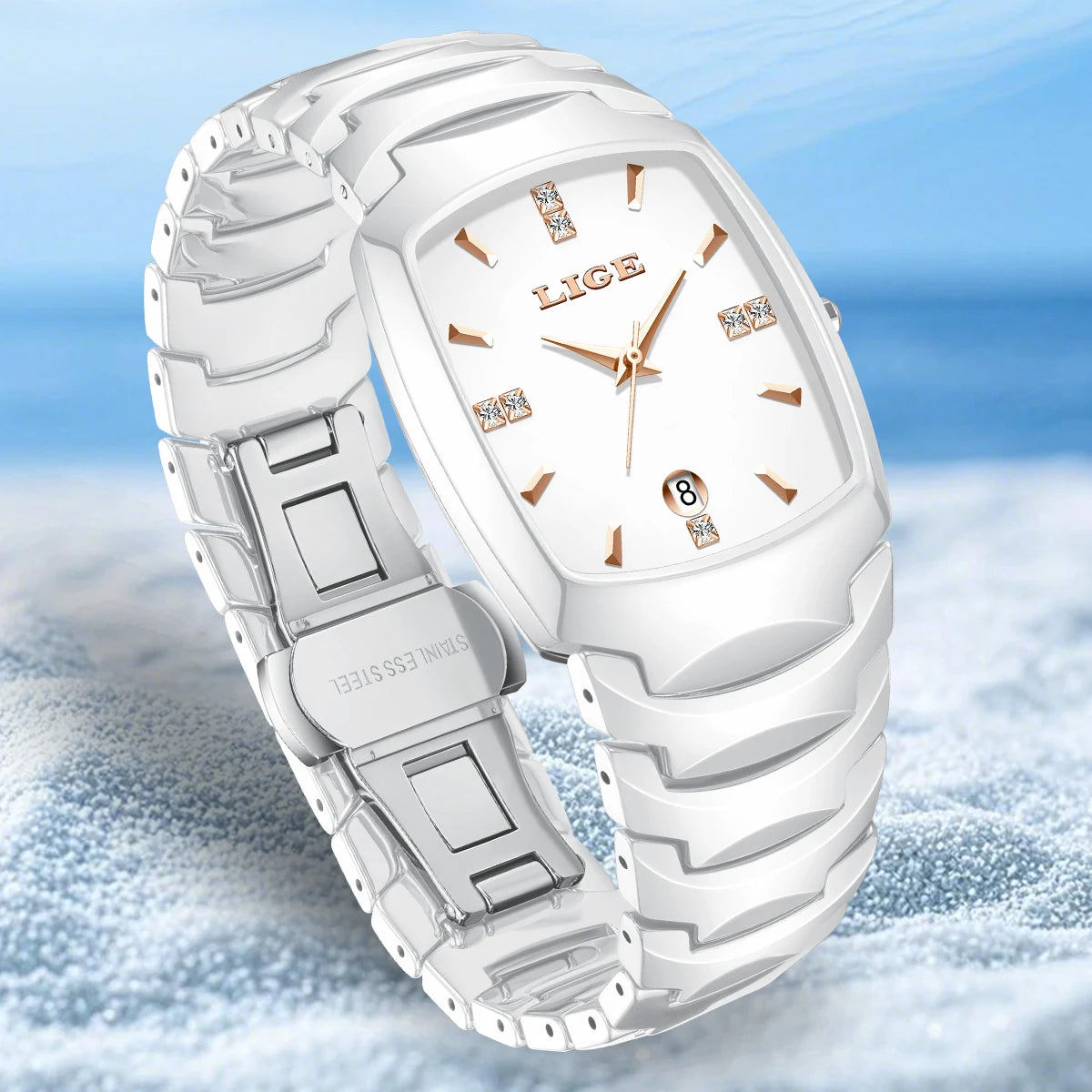 LIGE New Ladies Waterproof Watch Luxury Ceramic Braceletz Women Watches Creative Fashion Original Elegant Quartz Wristwatch Gift